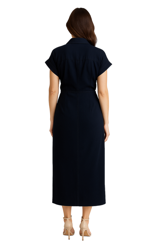 Abito chemisier nero da donna con bottoni sul davanti