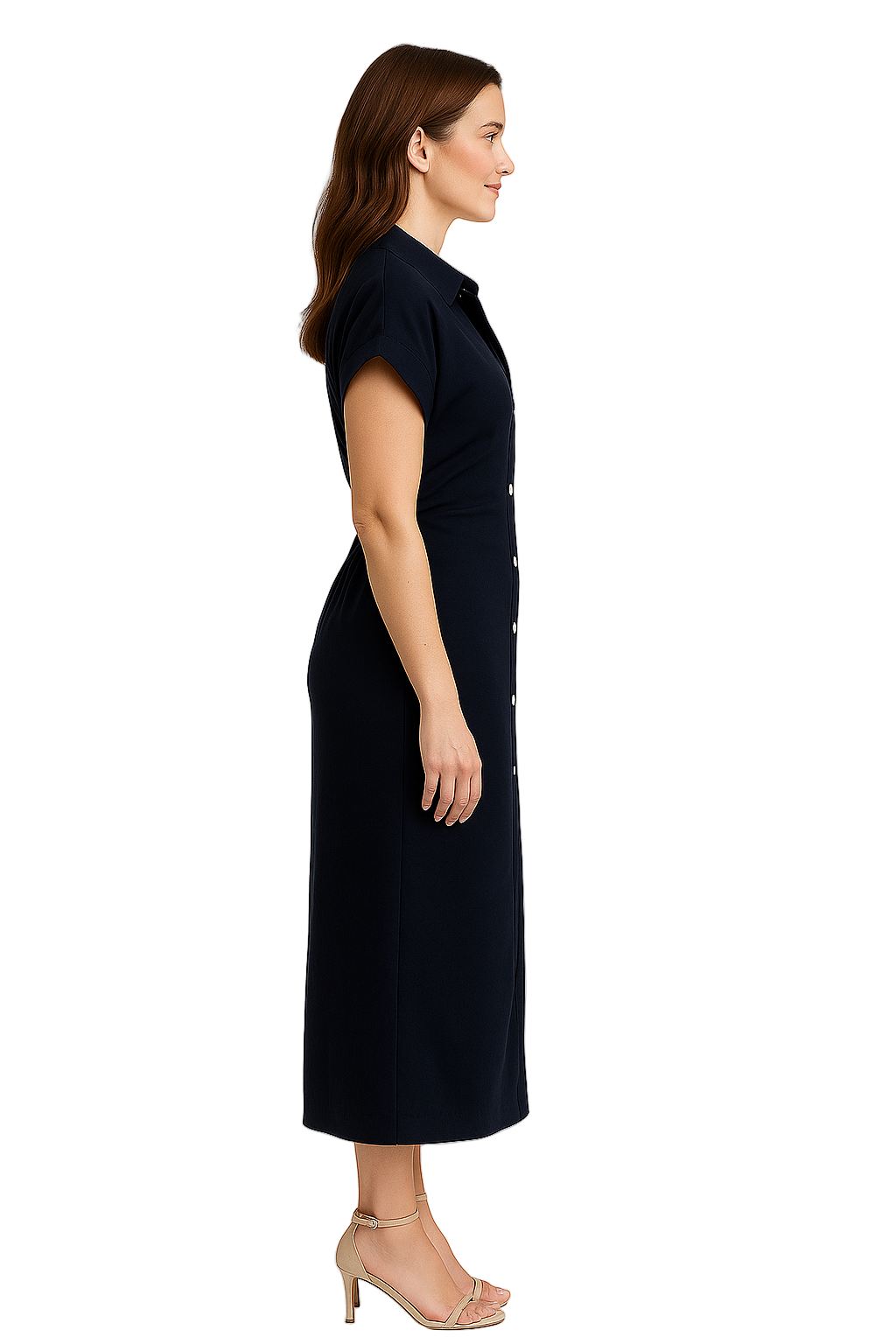 Abito chemisier nero da donna con bottoni sul davanti