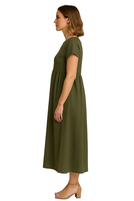 Abito midi verde da donna con maniche corte