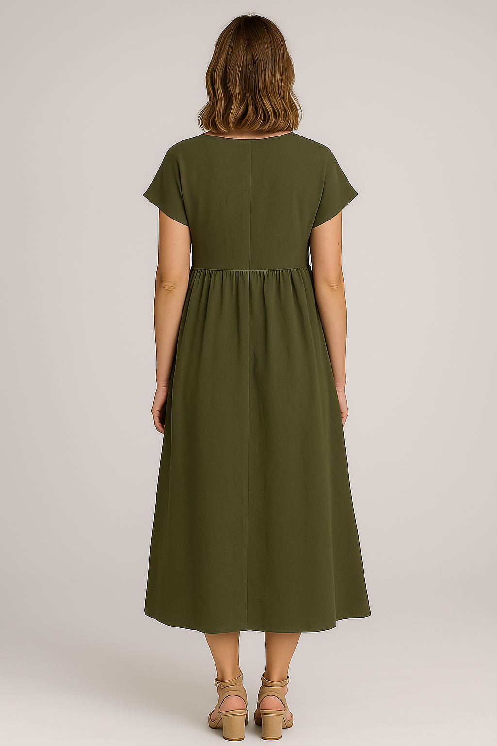 Abito midi verde da donna con maniche corte