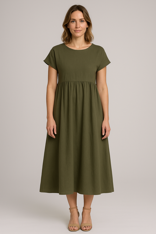 Abito midi verde da donna con maniche corte